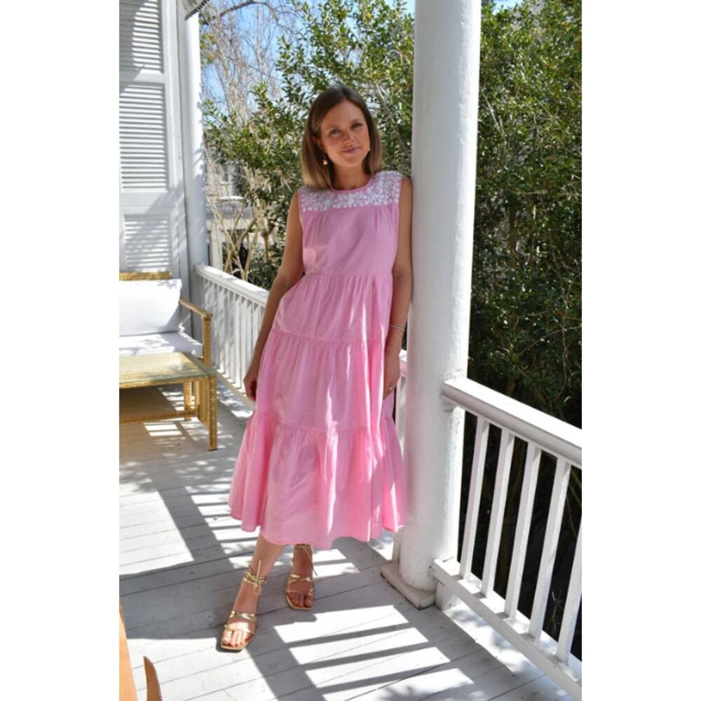 MADISON MATHEWS Austin Midi Dress Embroidered Pink Sz XS NWT $160 {DD30}